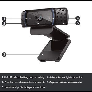 Logitech C920 Webcam HD Pro (960-000764) with camera cover